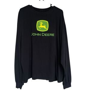 John Deere Mens Graphic T-shirt XXL Black Logo Cotton Tractor Farmer Long Sleeve
